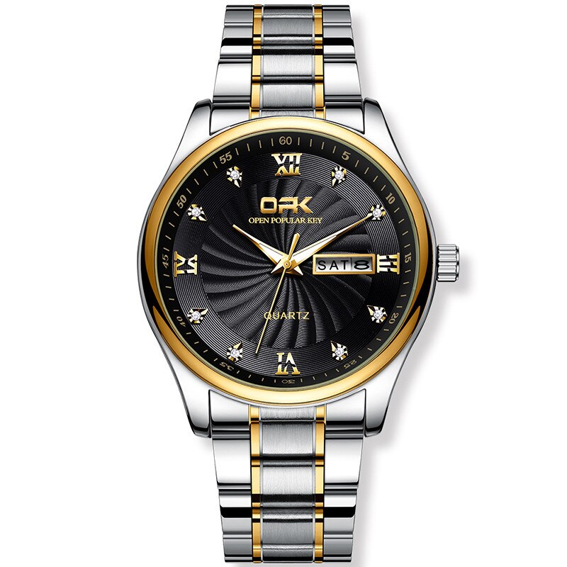 OPK montre Couple montre Quartz montres Simple montre de luxe étanche affaires montre-bracelet lumière confortable pour amant montre: Men-Black