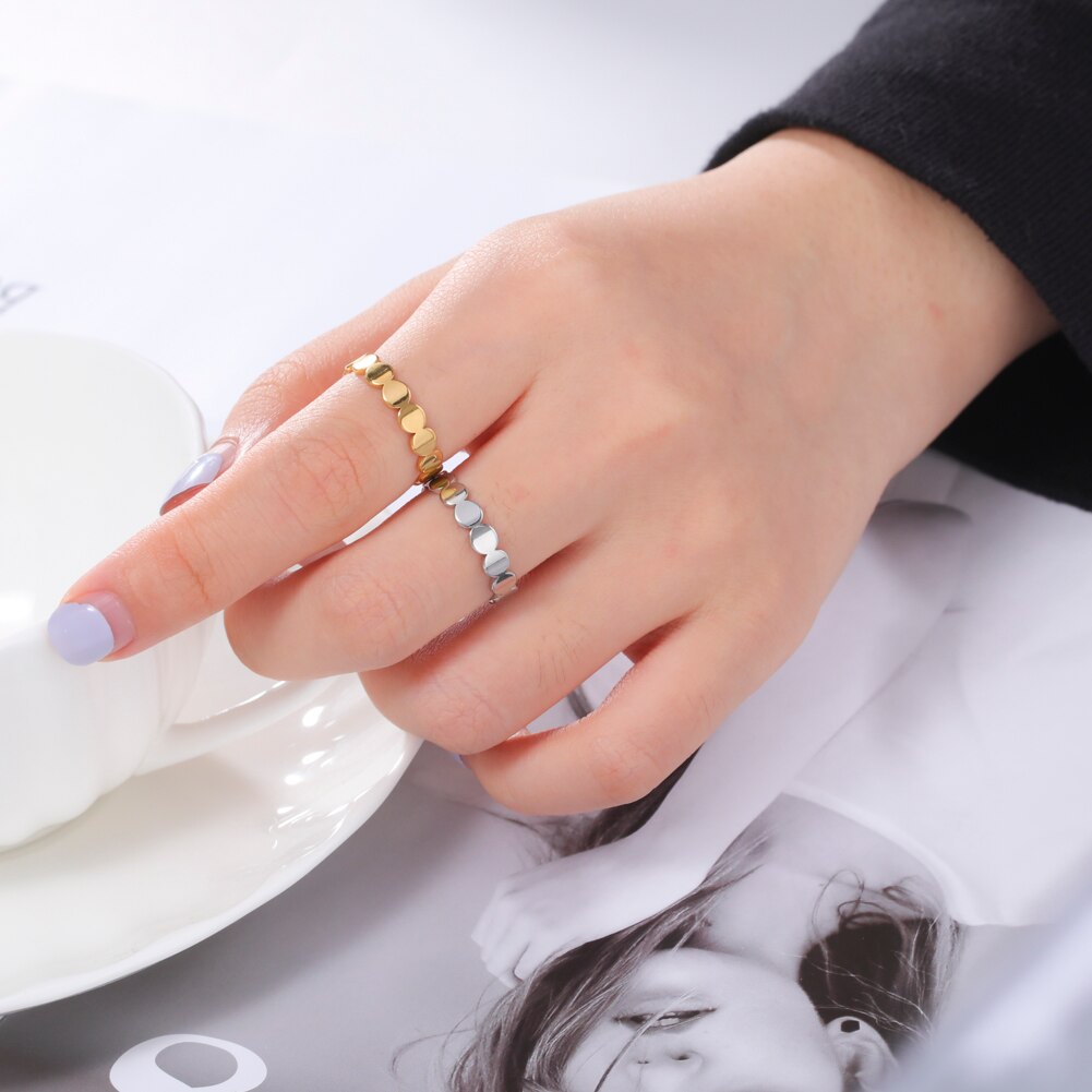 Skyrim Geometric Round Minimalist Rings for Women Girls Gold Color Stainless Steel Ring Wedding Party Jewelry