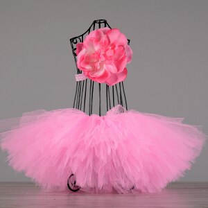 Bonito meninas rosa tutu saia infantil tule feito à mão pettiskirt ballet dança tutus undersaias com flor bandana crianças festa tutus: Rosa