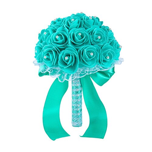 Yellow White Blue Wedding Flowers Bridal Bouquets Handmade Artificial Rose Bridal Bouquet for Wedding Decoration: Green