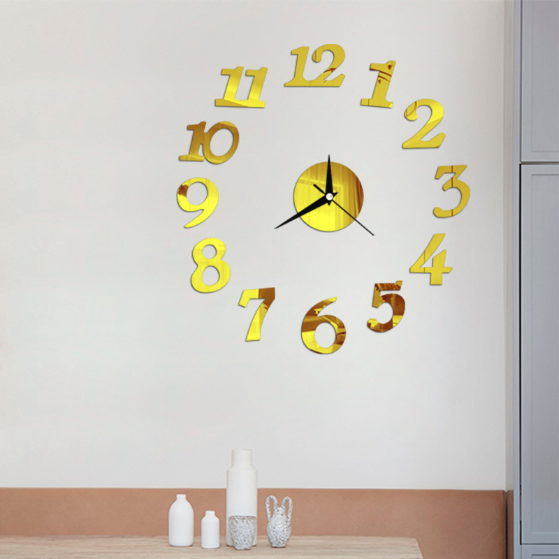Mordern Number DIY Stickers Wall Clock Silent Quartz Clock For Home Office Decor Acrylic Mirror Black Christmas Decor