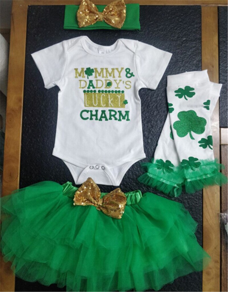 Ropa para niñas recién nacidas mi primer día de San Patricio, ropa para niñas, trébol, mameluco, niñas falda tutú, conjunto