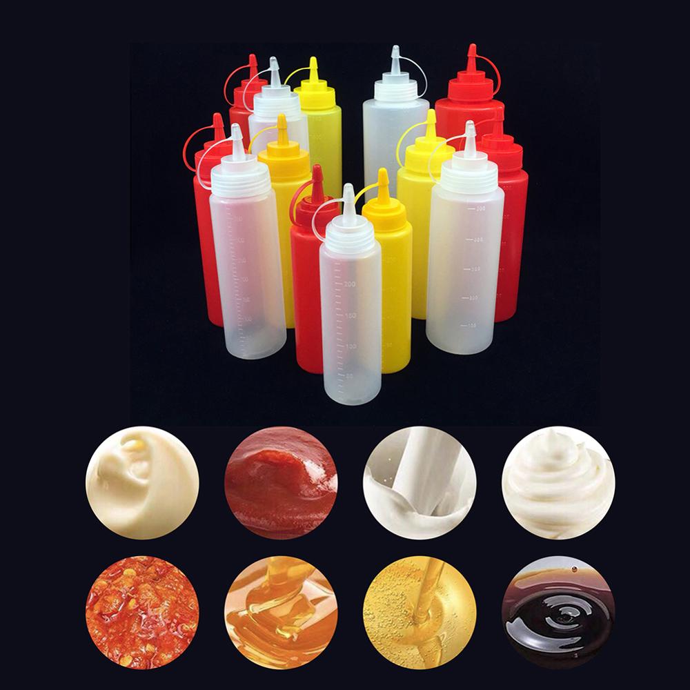 Condiment Squeeze Bottles Sauce Squirt Bottle with Twist On Cap Lids Ketchup Mustard Mayo Sauces Oil Bottles Kitchen Gadget
