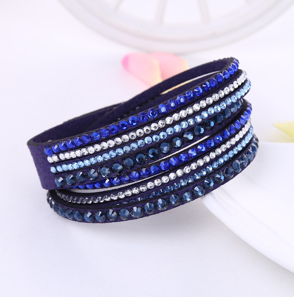Stijl Lederen Armband Strass Kristal Armband Multilayer Hologram Armbanden Voor Vrouwen Sieraden: J