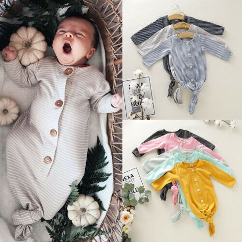 Cathery Pasgeboren Baby Meisje Jongen Gestreepte Bloemen Nachtkleding Nachtjapon Inbakeren Deken + Hoofdband Outfits Set