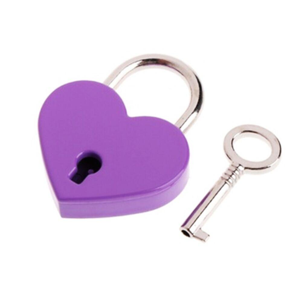 1 pièce coeur rétro métal mini cadenas sac valise valise clé serrure avec clé: VIOLET