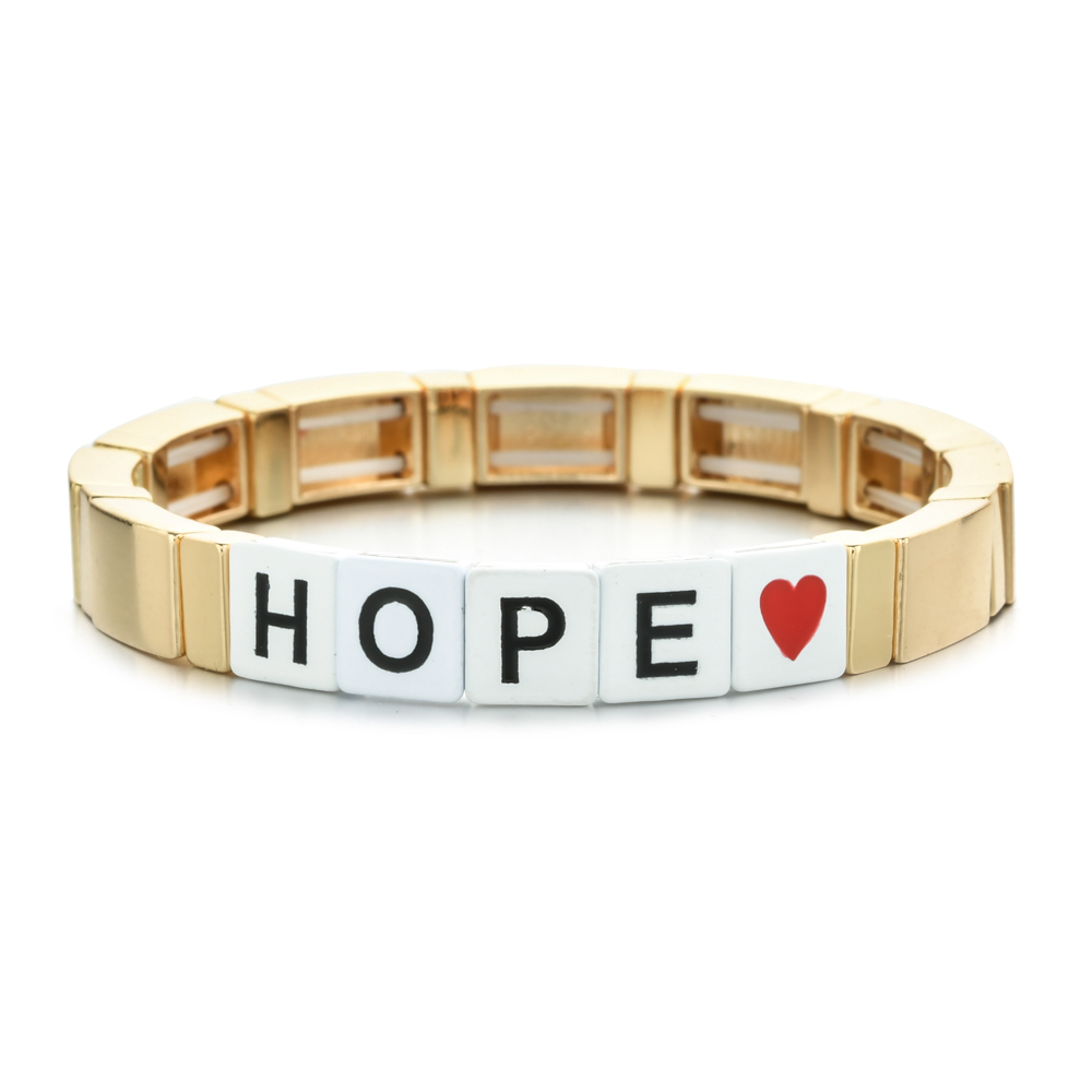 Mode Kleurrijke Regenboog Emaille Tegel Armband Vrouwen Meisjes Brief Liefde Armbanden Elasticiteit Manchet Bangles Partij Sieraden: A13