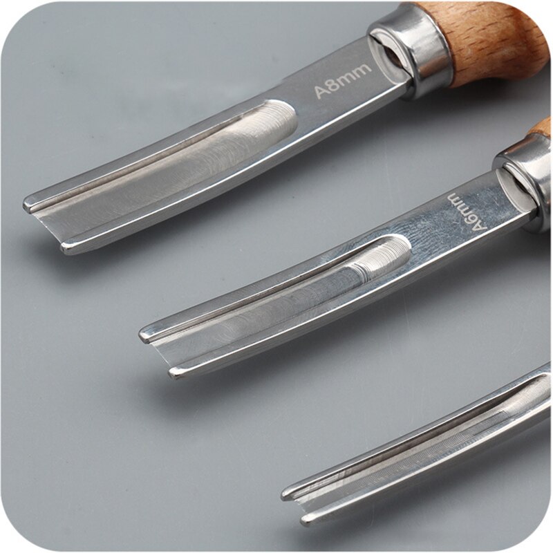 Cuchillo biselador para artesanía de cuero, herramientas de corte con mango de madera, 3 tamaños, 4mm, 6mm, 8mm
