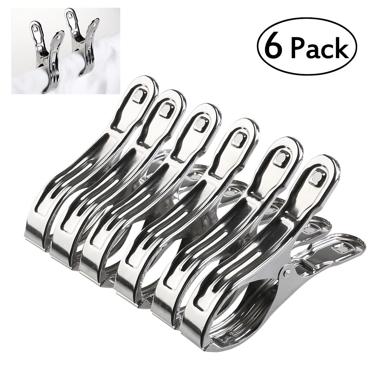 6-delige Handdoekklemmen Kleerhangers Roestvrijstalen Wasclip Winddichte Clips Opknoping Wasknijpers Handdoeken Tang (Willekeurig Patroon)