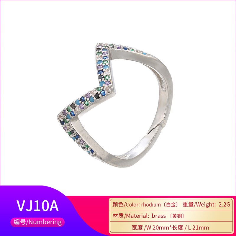 HECHENG Regenbogen Cz Stein Stapeln Ring Für Frauen Geometrische Wellen Lächeln Gold Silber Farbe Stangenbrot CZ VJ8: 5