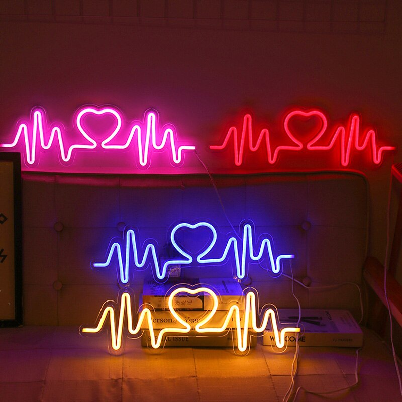 Hartslag Neon Sign Licht Led Liefde Logo Lamp Bruiloft Lighing Backplane Bekentenis Kerst Decor Achtergrond Muur Usb Aangedreven