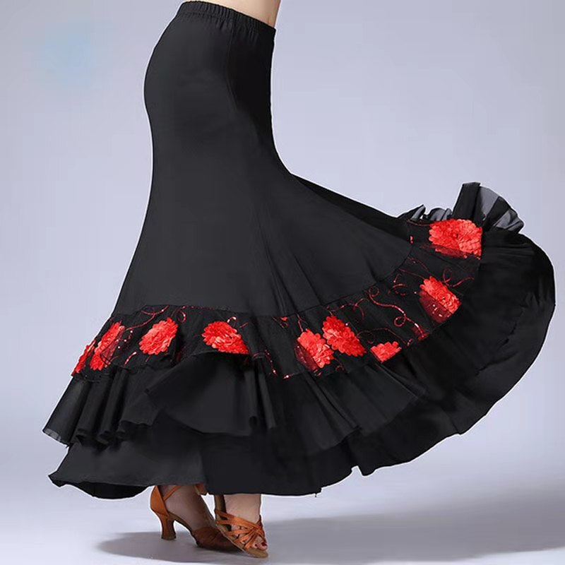Spain Women Flamenco Dance Costumes Purple Flamenco Skirts Ballroom Latin Salsa Dancing Dress Skirt Dancewear: red