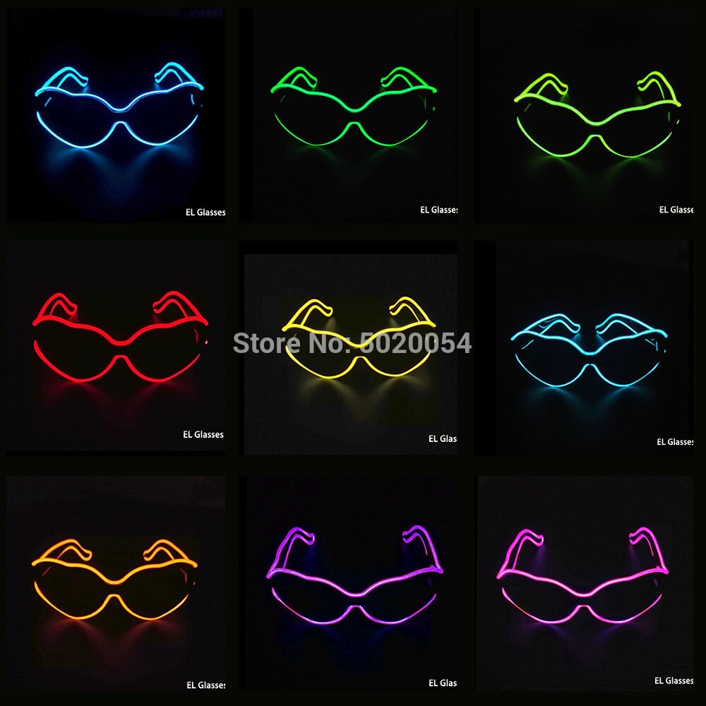 Gzyuchao  el 10 farver steady on el hjerte form briller blinkende belysning neon briller halloween nat glød solbriller