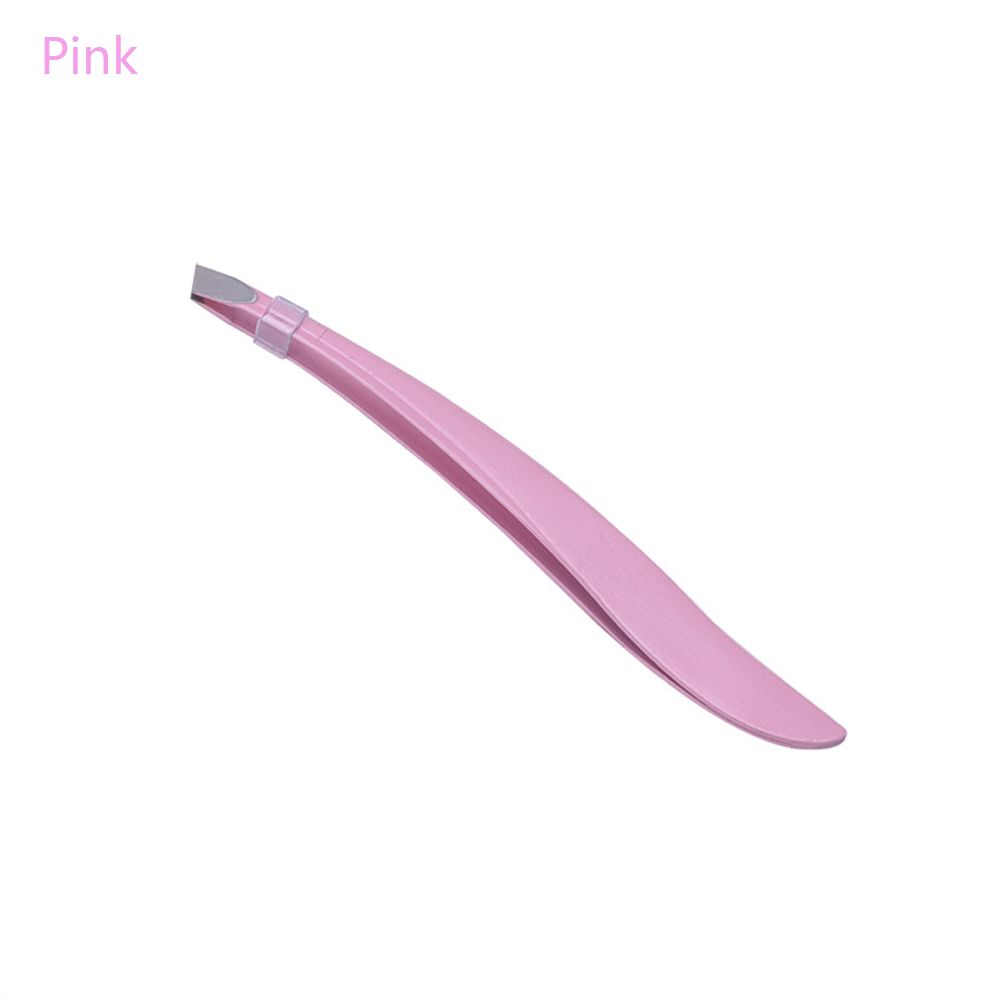 Herramienta de maquillaje de belleza de acero inoxidable, extractor de pelo inclinado, pinzas para pestañas cejas, novedad: pink