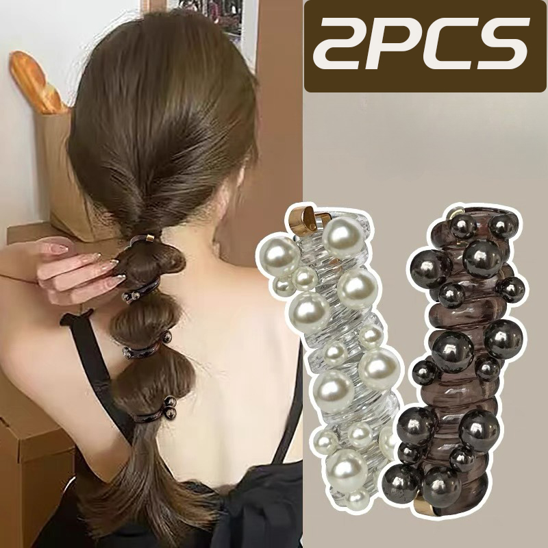 Nuevos anillos largos para el cabello para teléfono, tocados creativos de alta elasticidad, elegantes coleteros bajos con perlas, bandas para el cabello a la para mujer