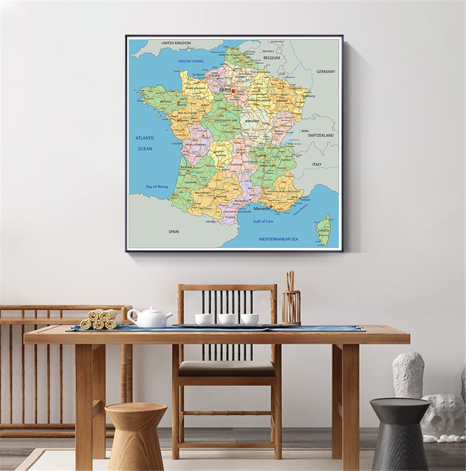 90*90cm The France Political and Transportation Map In French Non-woven Canvas Painting Wall Poster Home Decor School Supplies