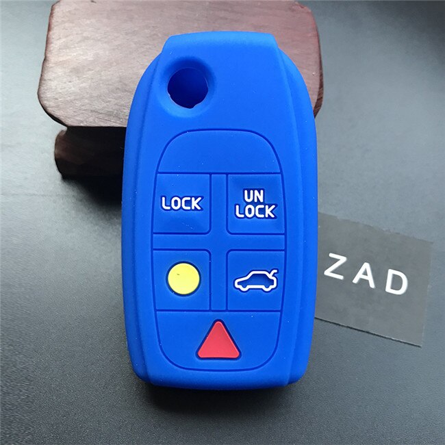 ZAD-funda de silicona para llave de coche, funda protectora para Volvo S80 S60 V70 XC70 XC90 D05 plegable, abatible, 5 botones, mando a distancia: Azul