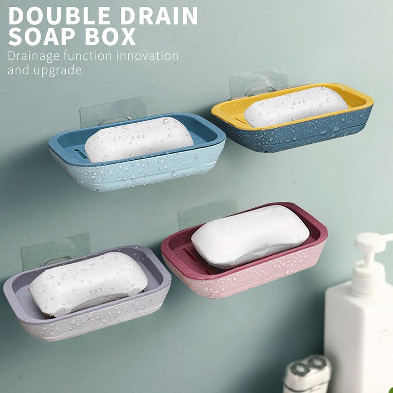 Double Layer Soap Rack No Drilling Wall Mounted Soap Drain Holder Soap Dish Soap Self Adhesive Bathroom Accessories