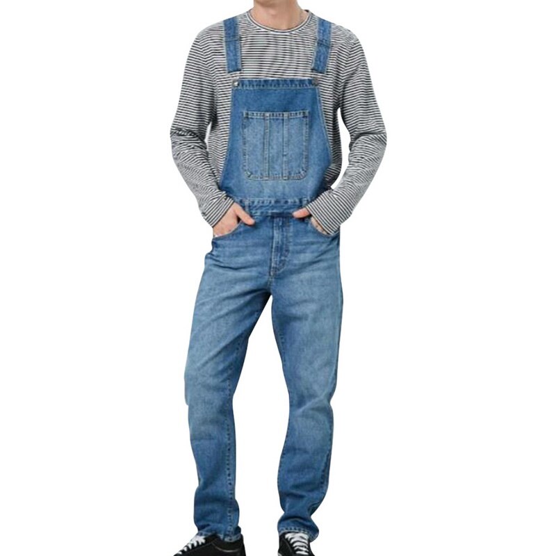 Heflashor Mannen Denim Broek Overall Een Stuk Volledige Lengte Ripped Jeans Jumpsuits Mannen Slim Casual Jeans Overalls Broek Pantalon: Blue / XXL