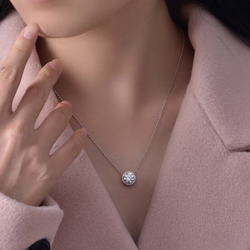 Oevas 100% 925 sterling silber halskette mit rundem anhänger aus hochwertigem diamanten für damen, funkelnder hochzeitsschmuck
