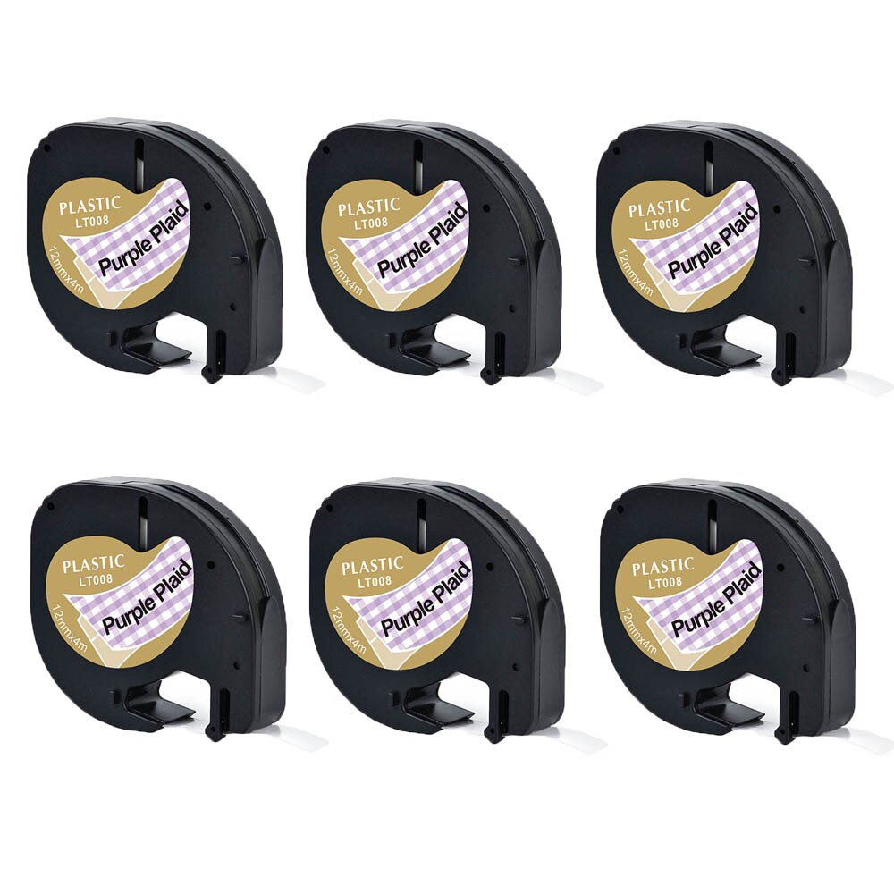 6Packs 91201 Etiketten Compatibel Voor Dymo Letratag Label Marker Plastic/Papier Refill Tapes 91200 Voor Dymo LT100H LT100T printer: Purple Plaid color