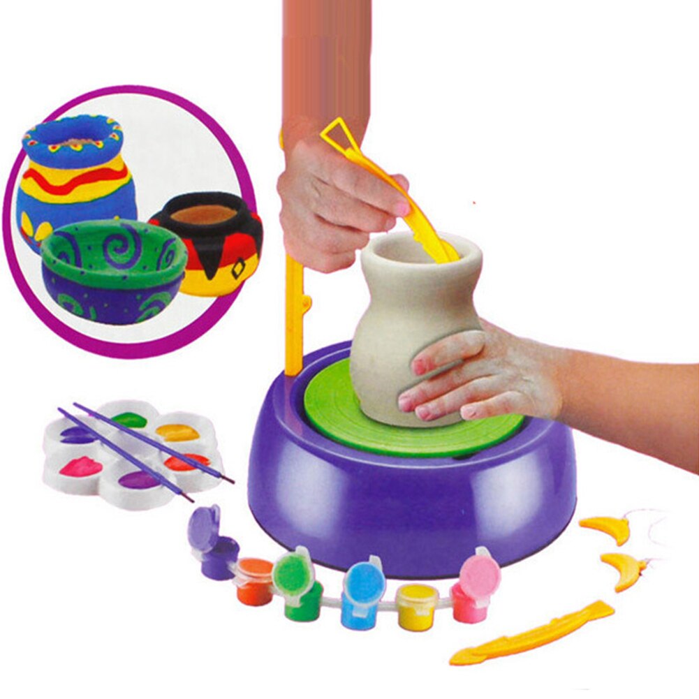 Portable Pottery Wheel Plastic Educational Mini Electric Arts Craft DIY Toys Kids Ceramic Machine Children Handmake