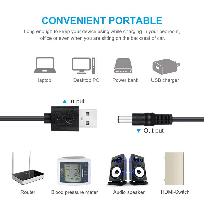 Universal 5V 9V 12V USB a DC Cable de alimentación USB Jack Cable de carga conector 55*25 para enrutador Mini ventilador altavoz cámara