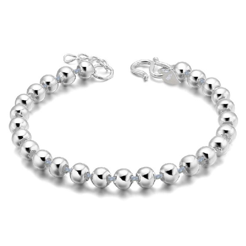 silver color Bracelet Full Smooth Ball Bead Bracelets For women Jewelry: Default Title