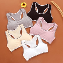 Girls' brassiere development period no steel ring with insert elastic pure cotton sports solid color underwear vest