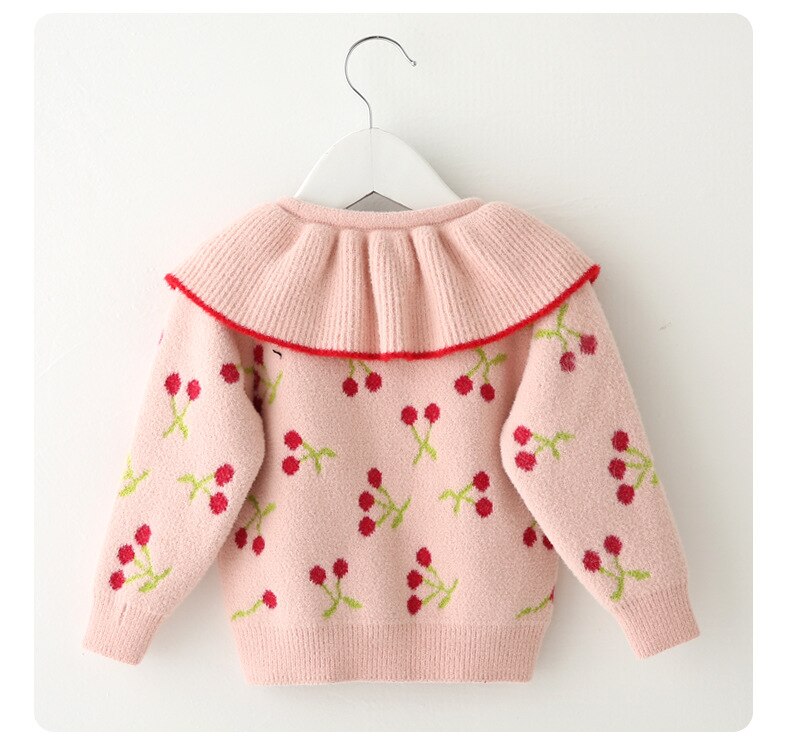 Baby piger sweatere efterår cardigan sweater kirsebær broderi børnetøj baby strik outwear 1-5y