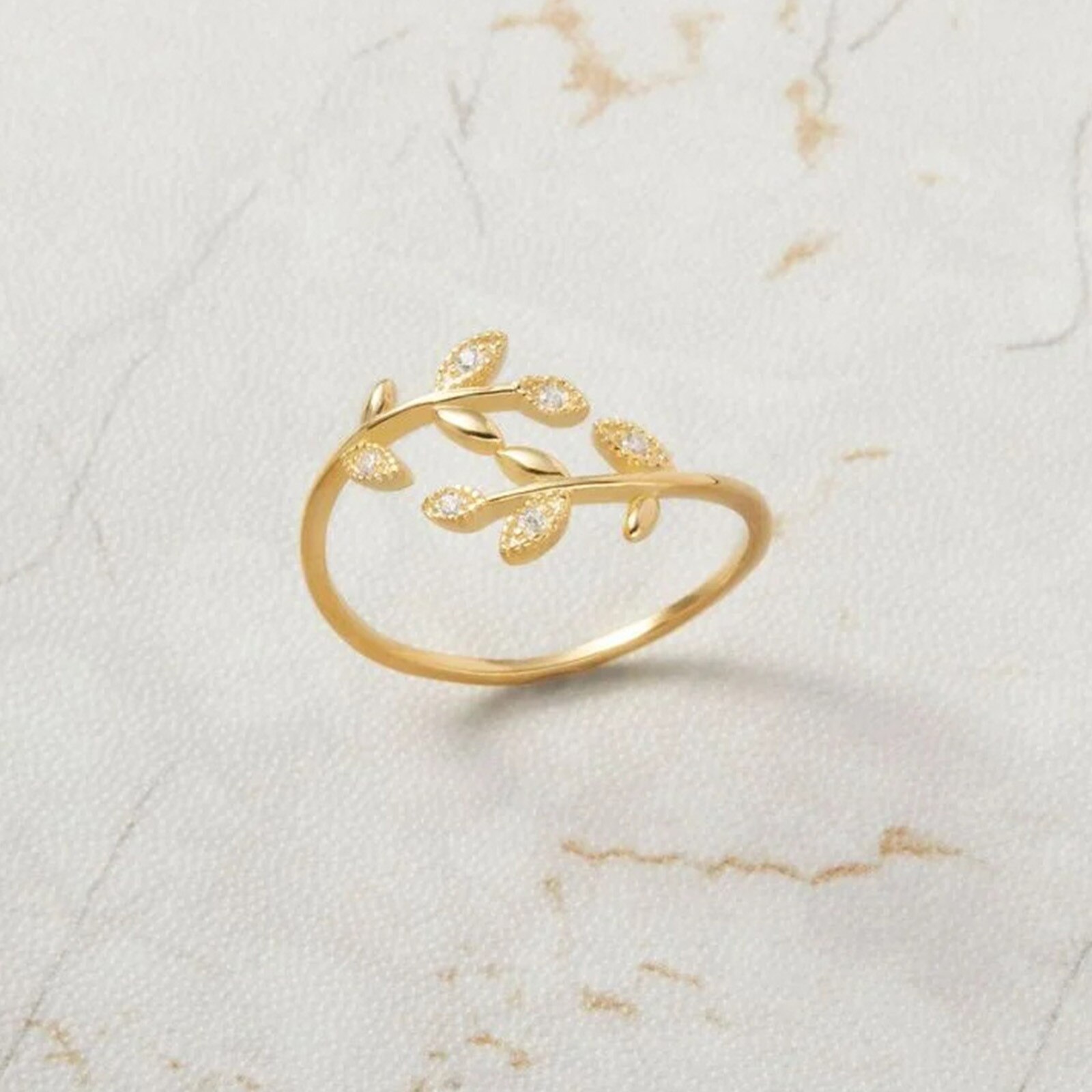 Anillos de hojas abiertas a la para mujer y niña, oro rosa, planta ajustable, nudillo, anillo de compromiso, joyería para y boda