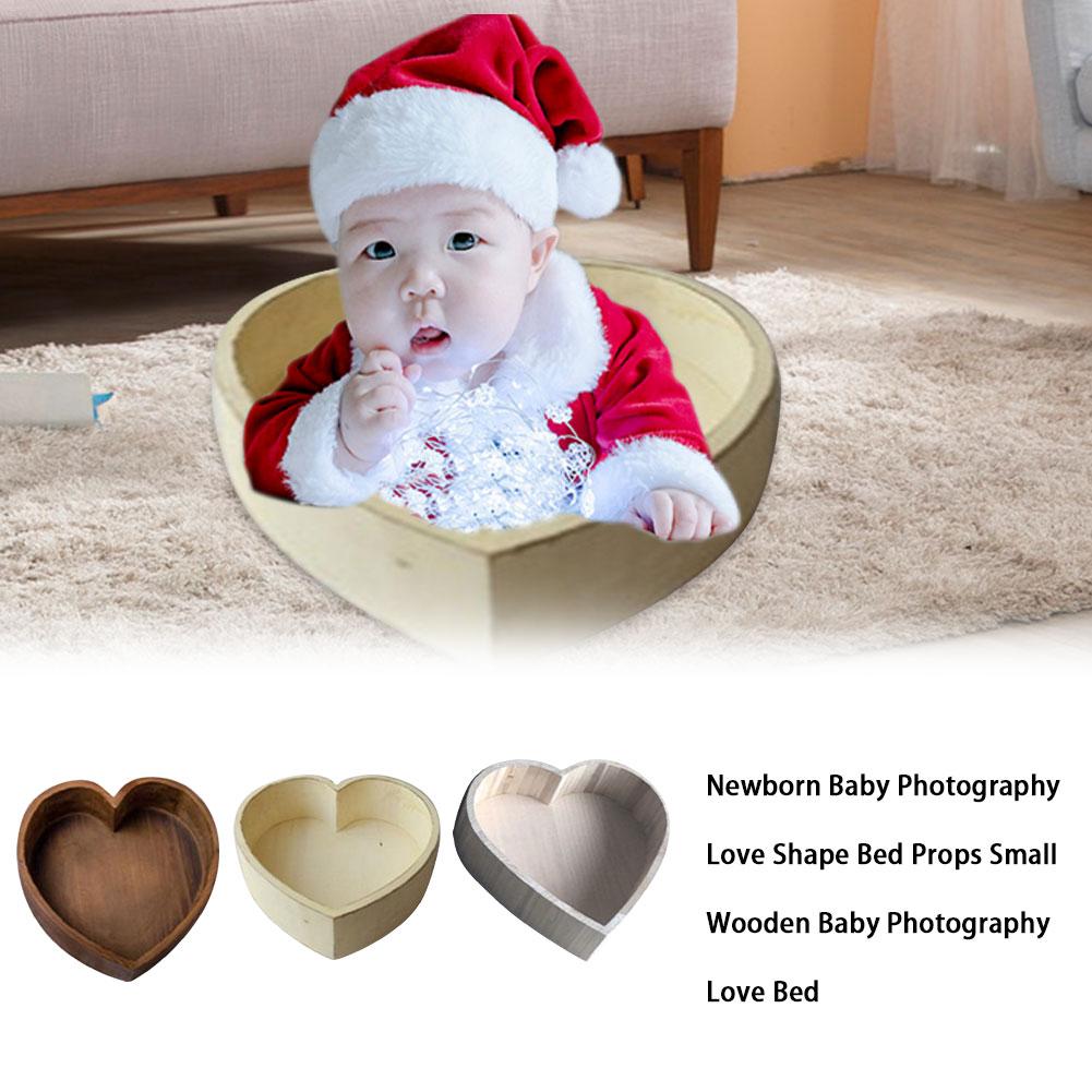 Lille træ baby fotografering kærlighed form seng badekar foto rekvisitter krybbe nyfødt baby fotografering seng rekvisitter til baby