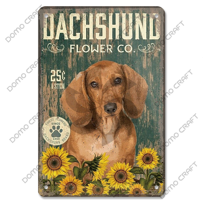 Póster de perros bonitos, carteles de Metal de estaño, placa de Metal Vintage Bulldog Dachshund, decoración artística de pared para cafetería, cocina, jardín y hogar