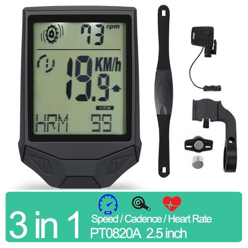 Wireless Bicycle Odometer Multifunctional , Heart Rate Bicycle Computer, Cadence Cycle Computer, Nightlight, Waterproof: HRM Black