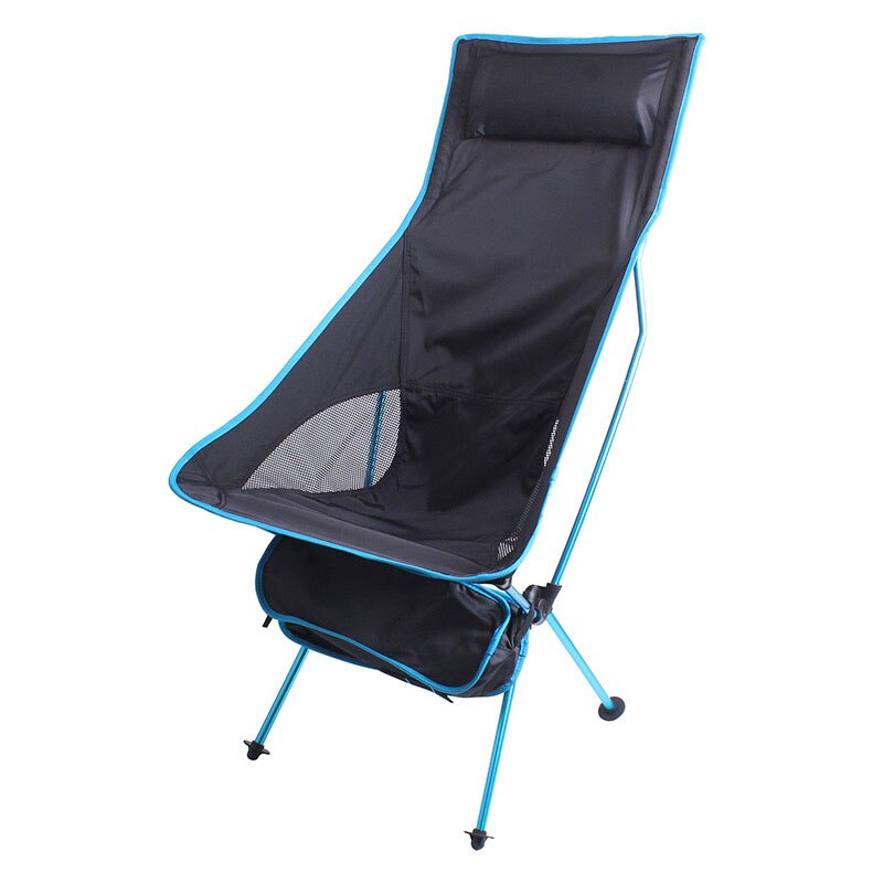 Bærbar camping udendørs sæde sammenfoldelig fiskestol letvægts have ultralightextended vandrestole bbq strandstol med taske: Søblå