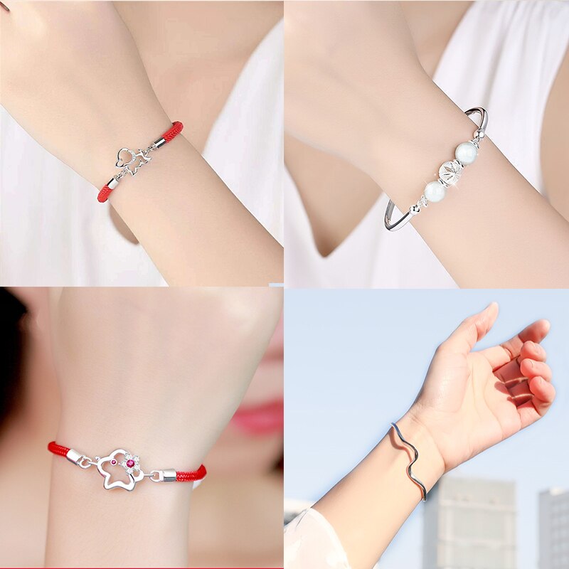 Pulsera de estilo Simple de línea retorcida de Jade hueco de Pin de Plata de Ley 925