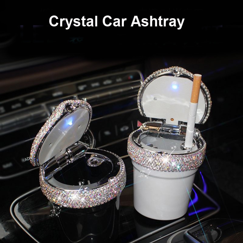 Strass Draagbare Auto Asbak met Led Licht Kristal Diamant Auto Ash Tray Asbak Opslag Bekerhouder voor Meisjes Auto Accessoires