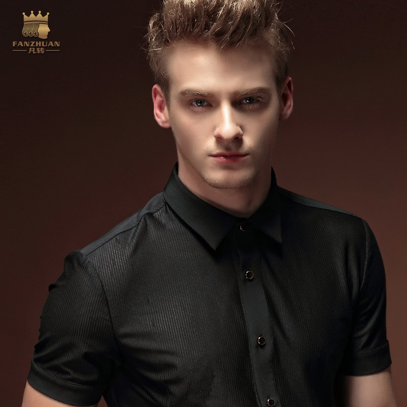 Fanzhuan casual men's male summer man short sleeved shirt black thin slim personality shirt 15319