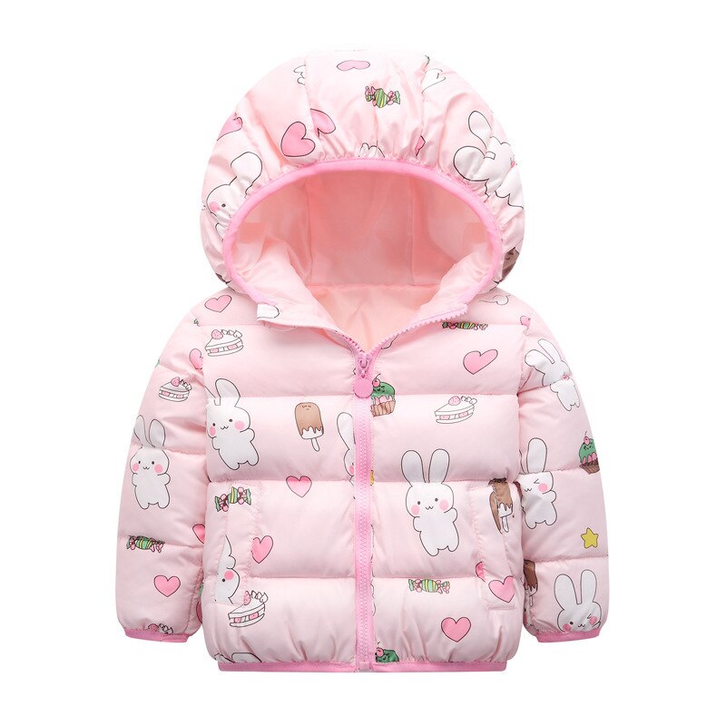 Jackets For Boys Down jacket for girl Hooded warm pink blue Cartoon pattern cotton coat 2-6T