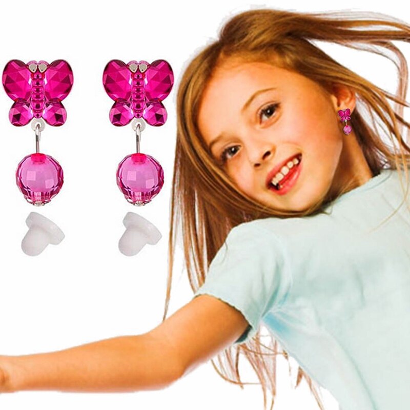 7 Paires/ensemble Strass En Forme De Coeur Boucles D'oreilles Pour Enfants Enfants Doux Coussin Invisible Oreille Suspendus Non Piercing Boucle D'oreille