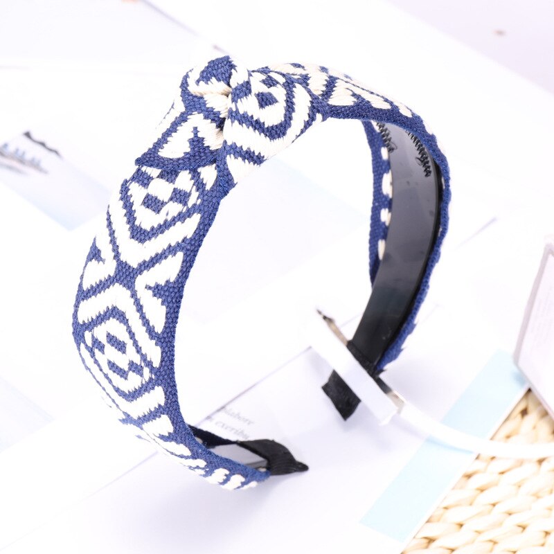 Südkorea Dongdaemun Kunling Promi Stil Breite Dicke Haar Bands Herbst Und Winter Neue Stil Elegante Stirnband Headba: Blue Diamond Shape Webbing Knot Hair Bands