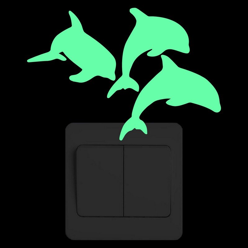 Dolfijnen Springen van het Water Glow in The Dark Muursticker Grappig Cartoon Dier Schakelaar Decor Lichtgevende Sticker voor kinderkamer