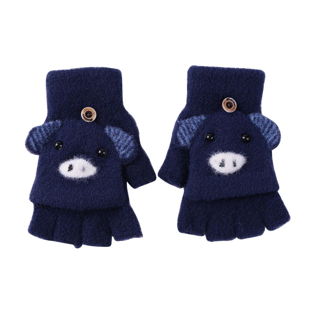 2 stücke freundlicher Warme Handschuhe Mädchen Jungen Halbe Finger Handschuhe Winter Warme Nette Fäustlinge Hand Muff Karikatur Handschuh Für freundlicher 2-6 jahre alt: 	dunkel blau
