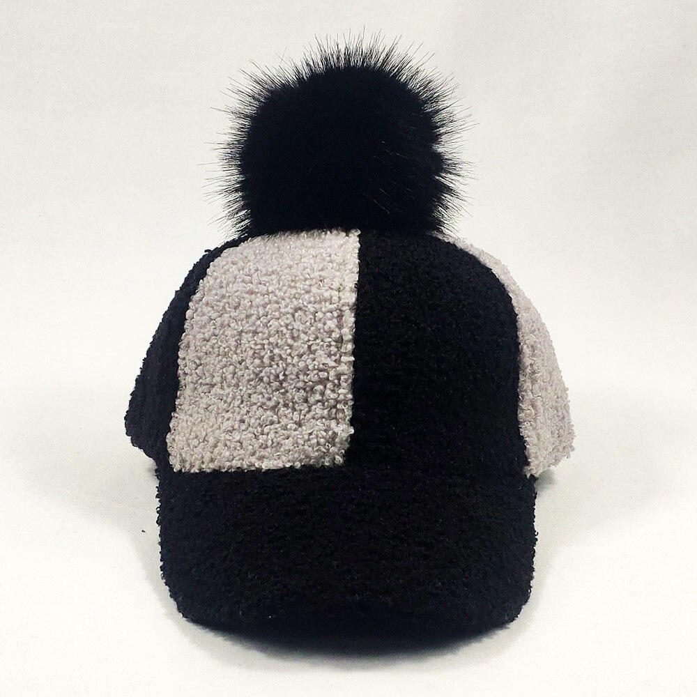 Höst vinter 2-8 år faux sammet barn baseball keps med pom justerbar varma barn snapback svart rosa grå: Svart