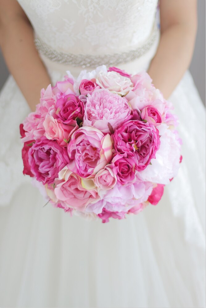 Iffo Handmade Peony Artificial bride Bouquet Pink & Pink Peony Holding flowers Bridesmaids Pink Peony Bouquet bridal