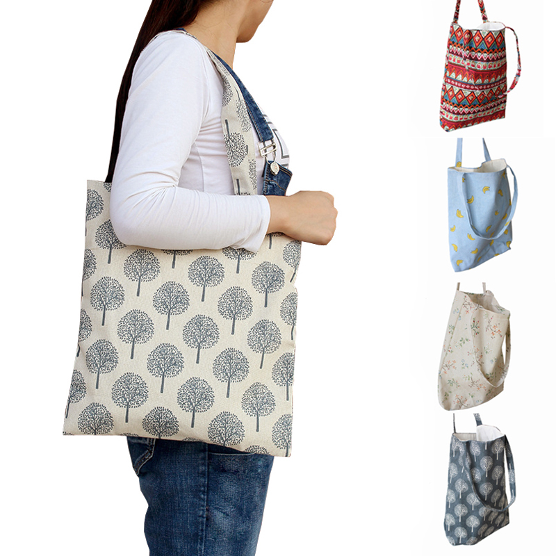 Eco Handtas Herbruikbare Boodschappentas Opvouwbare Strandtas Dagelijks Gebruik Schoudertas Bloem Print Casual Canvas Tote Satchel