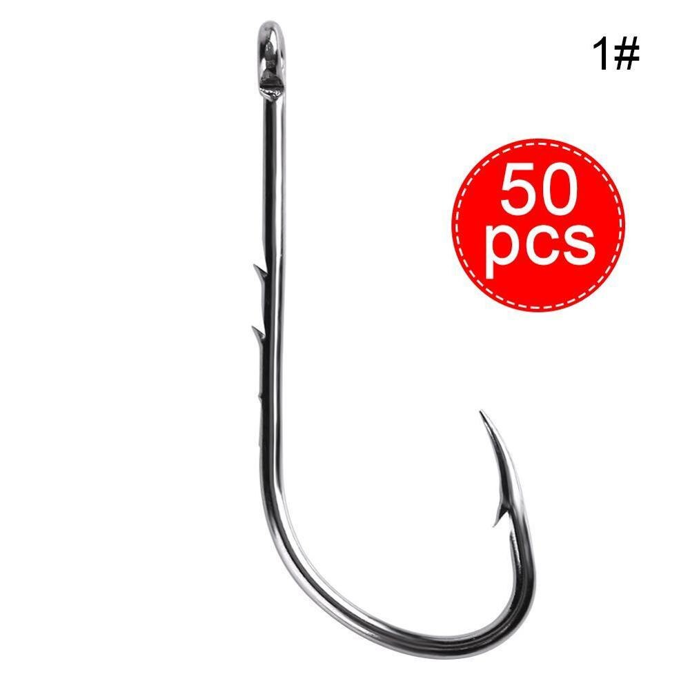 50pcs Double Back Barbed Single Hook Long Handle High Eye Barbed Straight Hook Steel Hook Fishing Fishing Carbon Tackl M9z7: hook A