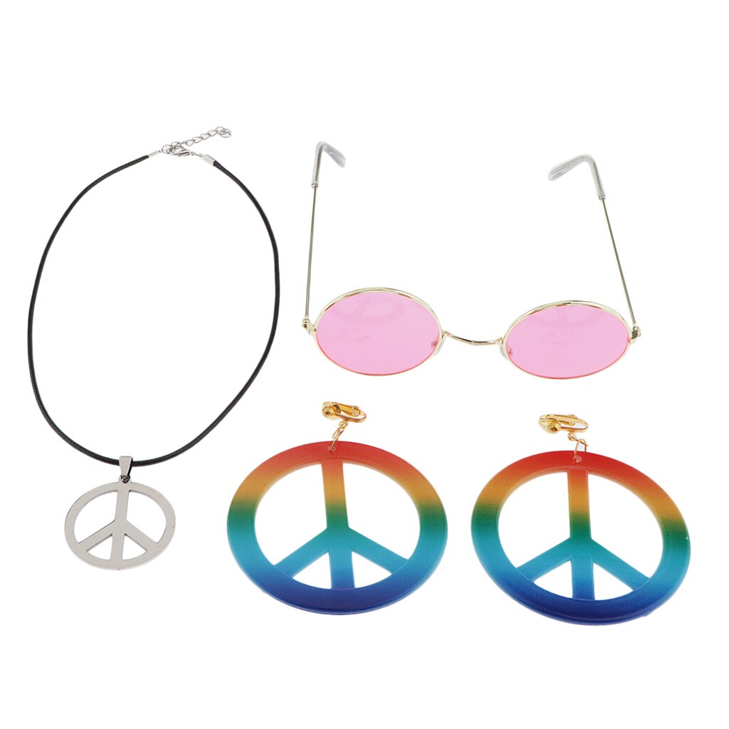 Peace Sign Necklace Earring Hippie Sun Glasses Hippie Accessories