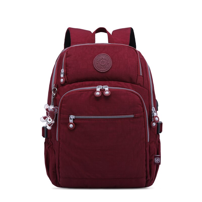 TEGAOTE Backpacks Women Bolsa Bagpack Multi Pocket Nylon Waterproof Travel Back Pack Kid School Bag for Teenage Girl USB Charge: bordeaux / Model 1813