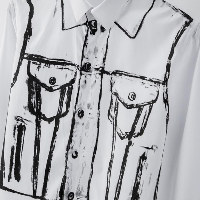 Mærke mænds bomuldsskjorte kunsttrykt langærmet slank chemise homme afslappede skjorter mænd plus størrelse 3xl 4xl camisas masculina